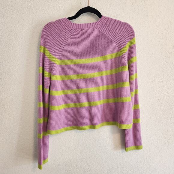 Jessica Simpson Women's Size Small Oversized Cropped Pink/Lime Green Sweater New - Picture 3 of 3